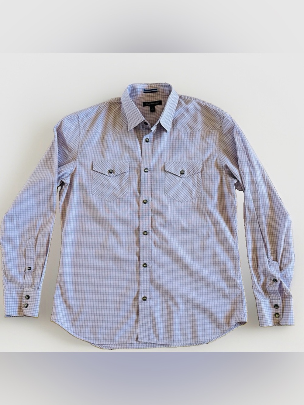 Banana Republic Mens M Purple Blue Mini Check Western Button Shirt